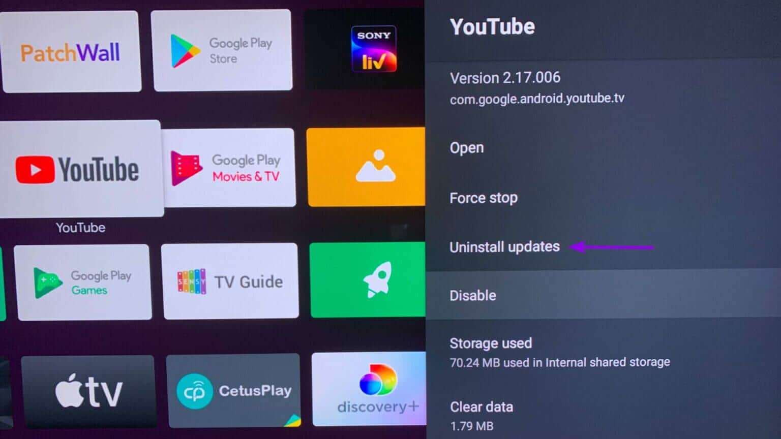 uninstall-youtube-updates-on-android-tv-1536x864-1-1536x864 أفضل 9 طرق لإصلاح عدم عمل YouTube على Android TV