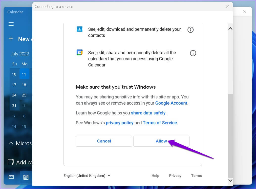 Allow-Permissions-to-Calendar-App-1036x768 كيفية استخدام تقويم Google على Windows 11