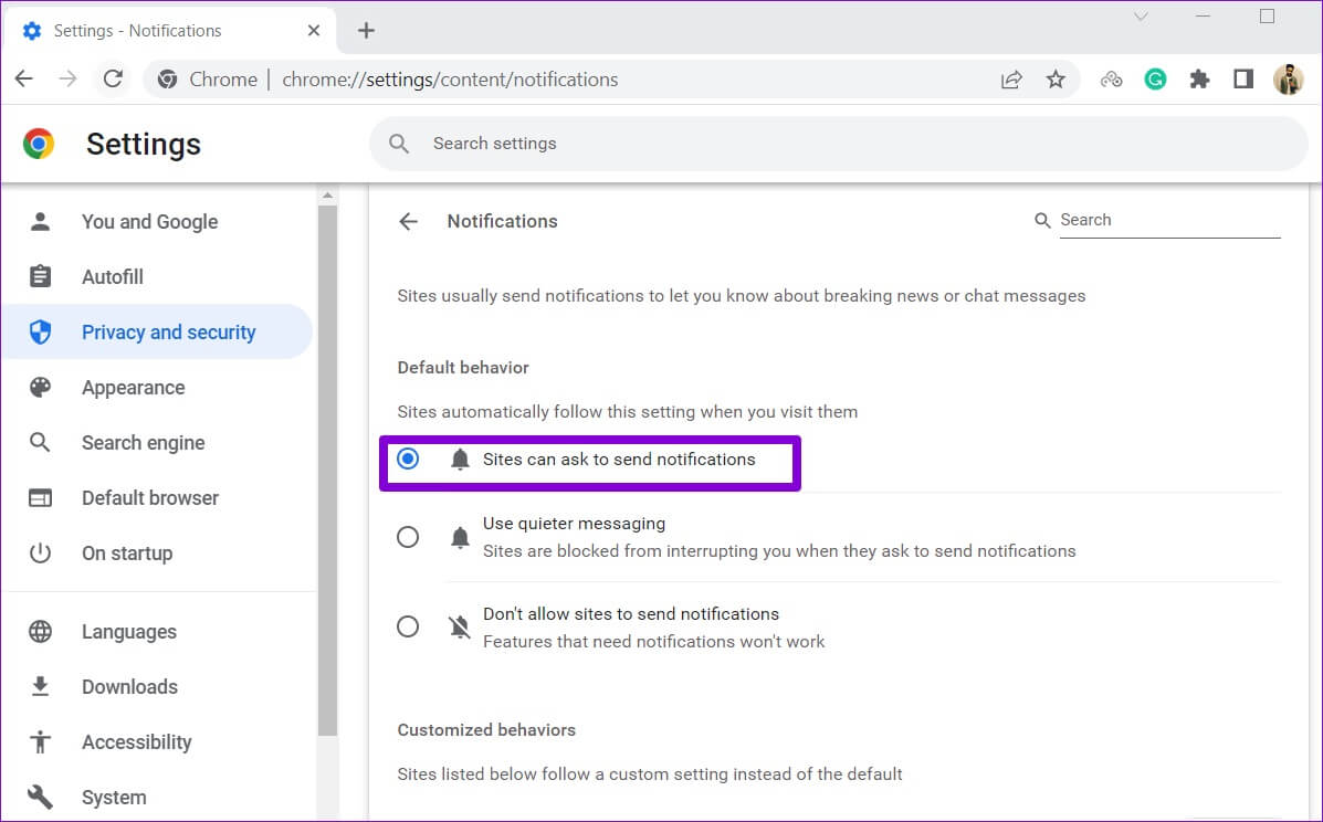 Allow-Website-Notifications-in-Chrome-1197x744 طرق إصلاح عدم عمل إشعارات Google Chrome على Windows 11