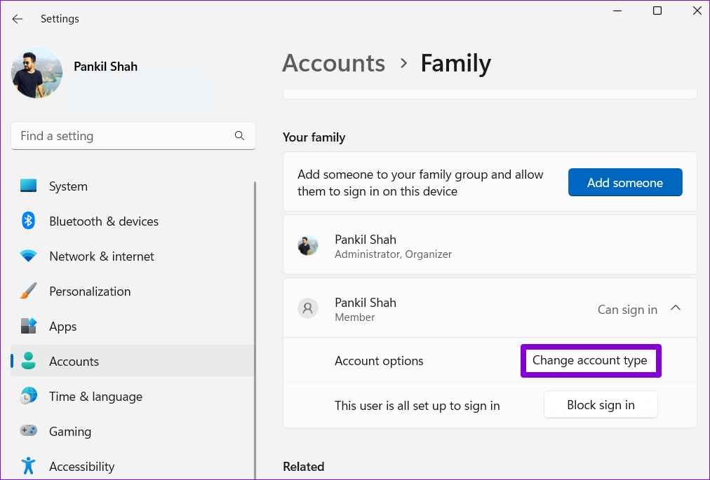Change-User-Account-Type-on-Windows-11 أفضل 3 طرق لمنع المستخدمين من تثبيت برامج جديدة على Windows 11