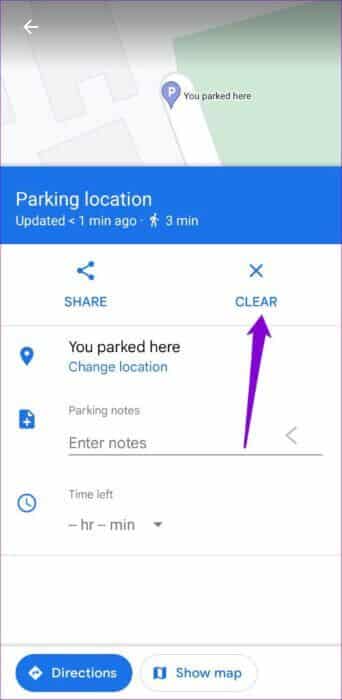 Clear-Parking-Location-in-Google-Maps-500x1024-1-342x700 كيفية حفظ والعثور على موقع موقف السيارات الخاص بك في خرائط Google