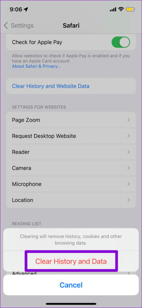 Clear-Safari-History-and-Website-Data-on-iPhone-474x1024-1 أفضل 7 طرق لإصلاح خطأ اتصال SSL في Safari لأجهزة iPhone