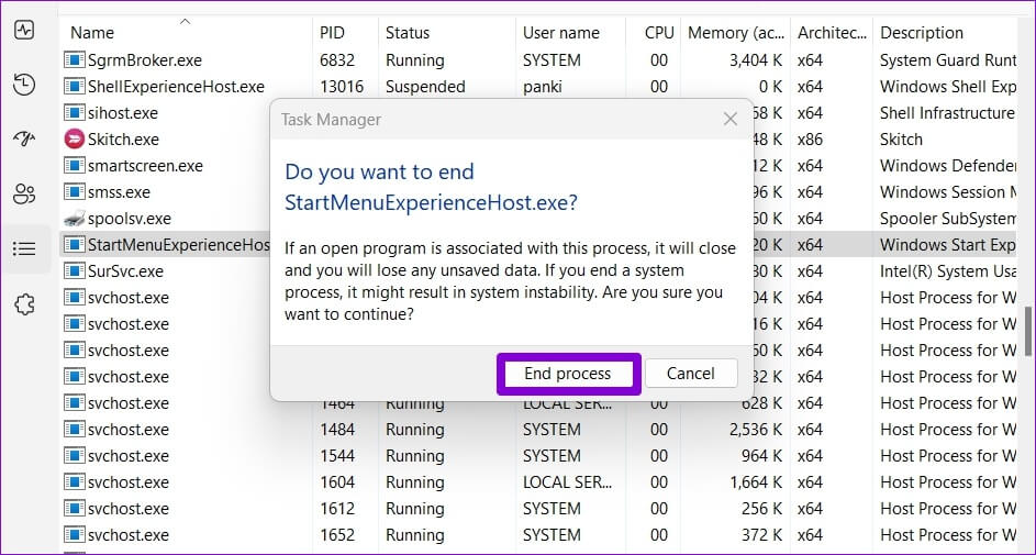 Confirm-End-Start-Menu-Services-943x505 طرق إصلاح الرموز المفقودة من قائمة ابدأ في Windows 11