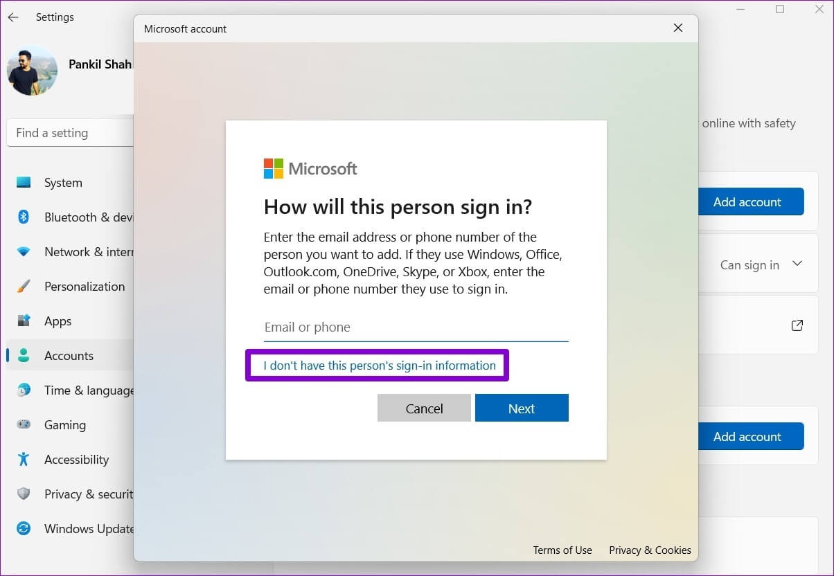 Create-New-Account-for-Windows-11-1-1204x832 كيفية إصلاح التطبيقات الافتراضية المفقودة على Windows 11