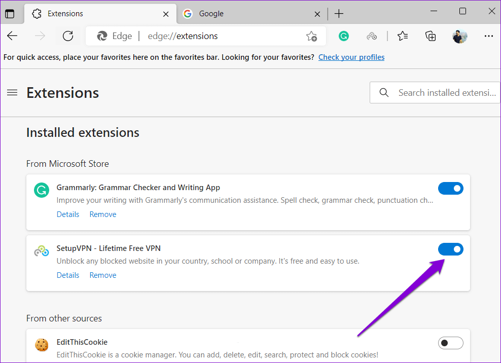 Disable-Extensions-in-Edge أفضل 8 طرق لإصلاح مشاكل الطباعة في Microsoft Edge على Windows 11