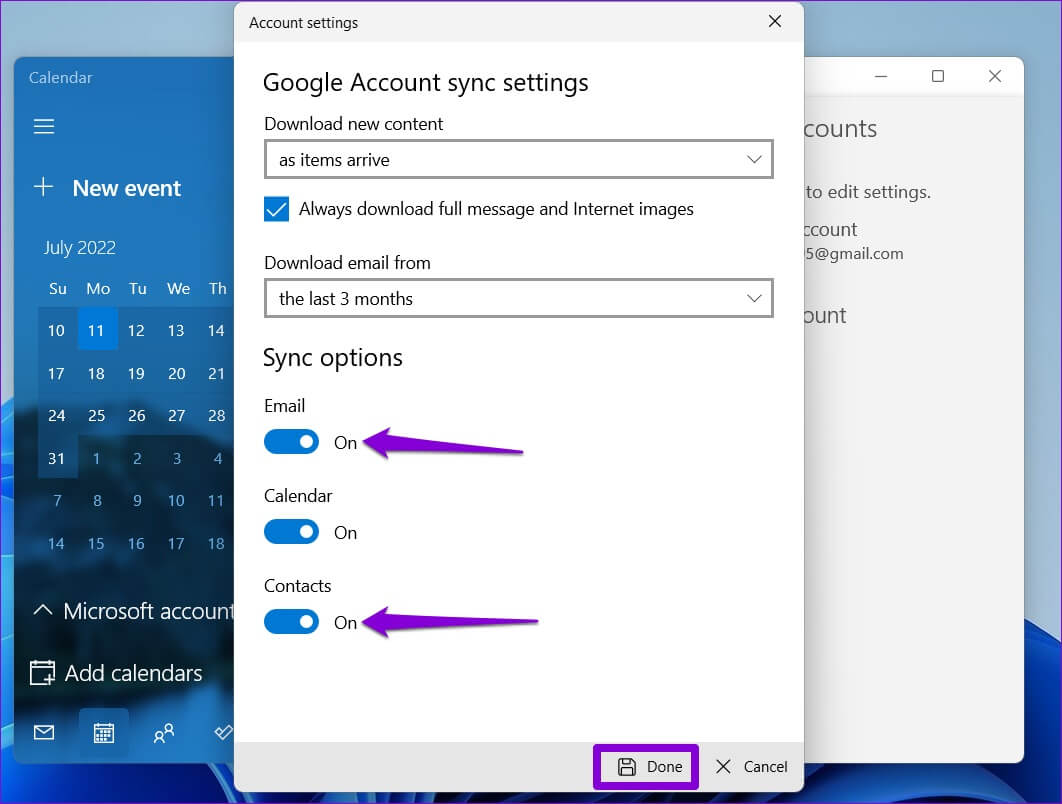 Disable-Sync-for-Email-and-Contacts-1062x804 كيفية استخدام تقويم Google على Windows 11