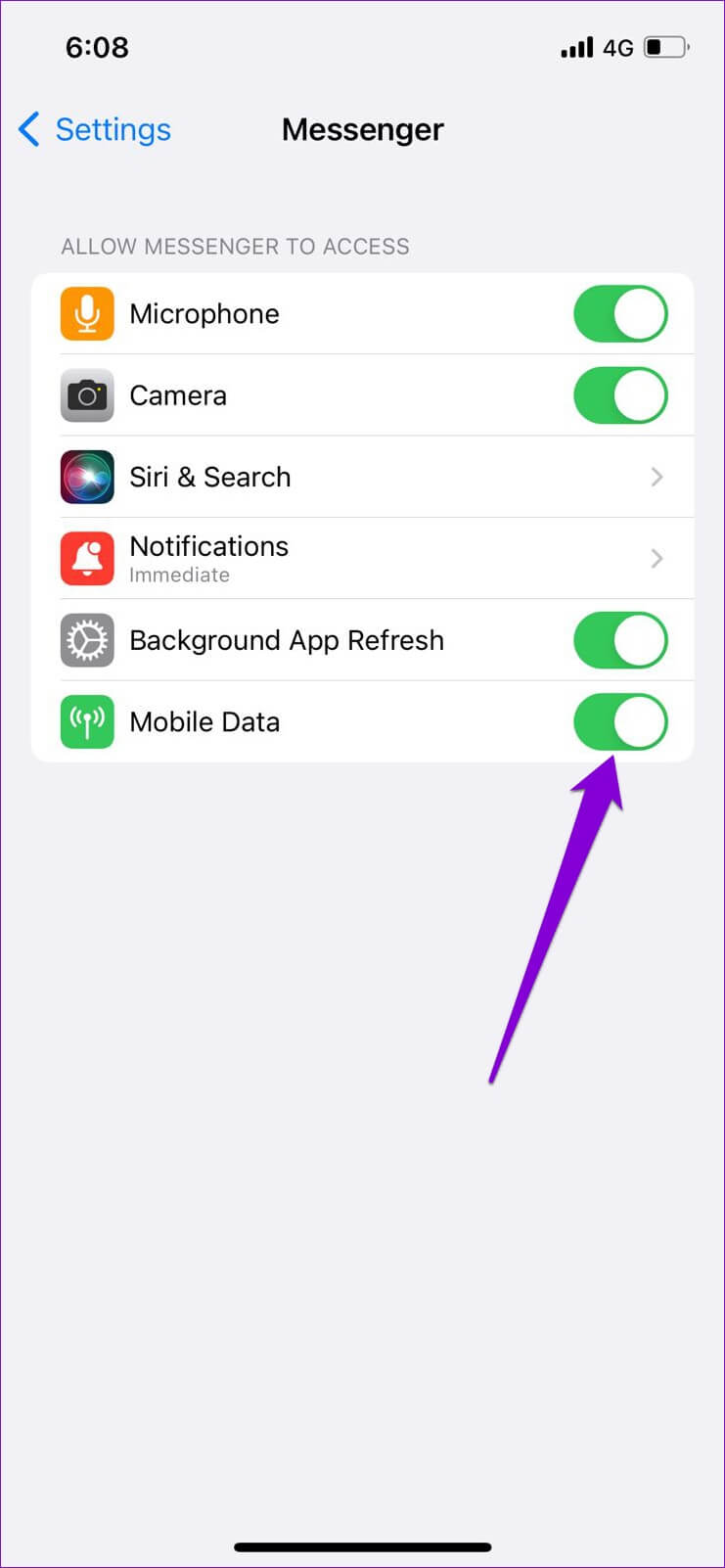 Enable-Mobile-Data-for-Messenger-on-iPhone-741x1602 طرق إصلاح عدم اتصال Facebook Messenger بالإنترنت على iPhone