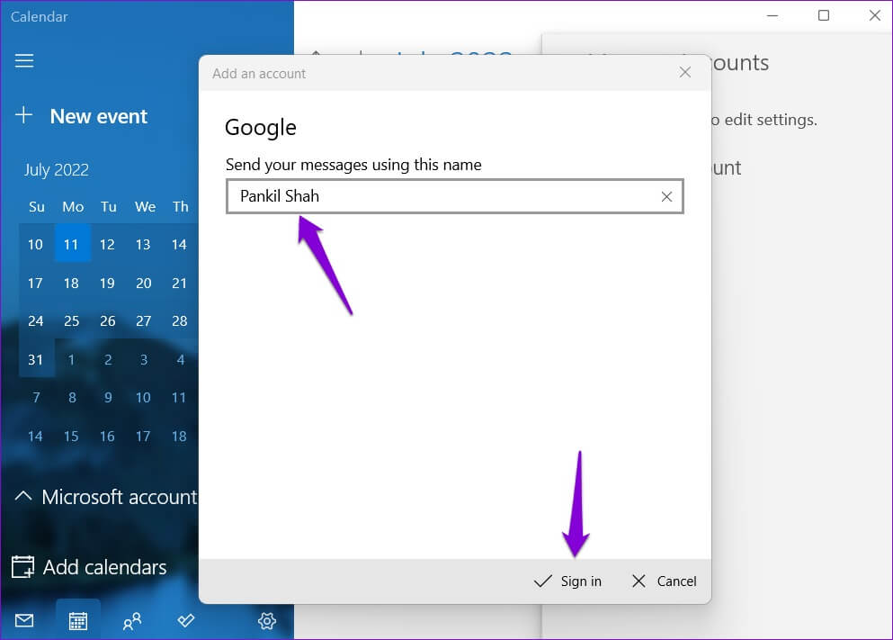 Enter-Name-for-Google-Account-993x711 كيفية استخدام تقويم Google على Windows 11