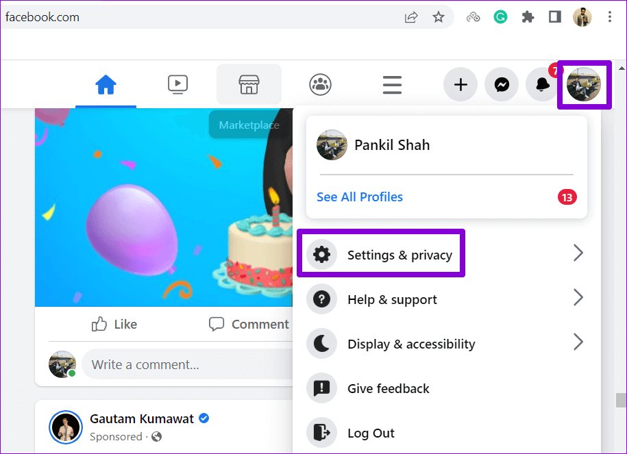 Facebook-Settings-and-Privacy أفضل 6 طرق حل مشكلة عدم ظهور Facebook Marketplace