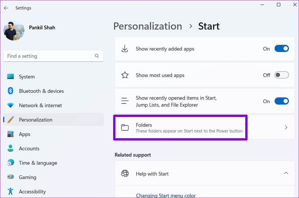 Folders-in-Start-Menu-1041x689 طرق إصلاح الرموز المفقودة من قائمة ابدأ في Windows 11