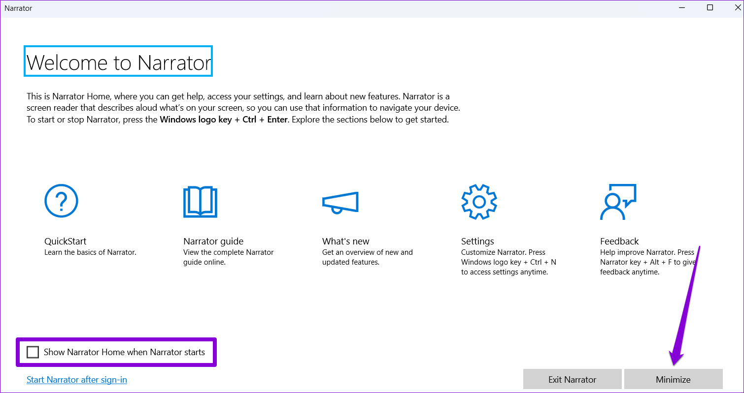 Narrator-Home-1 كيفية جعل Windows 11 يقرأ النص بصوت عالٍ باستخدام Narrator