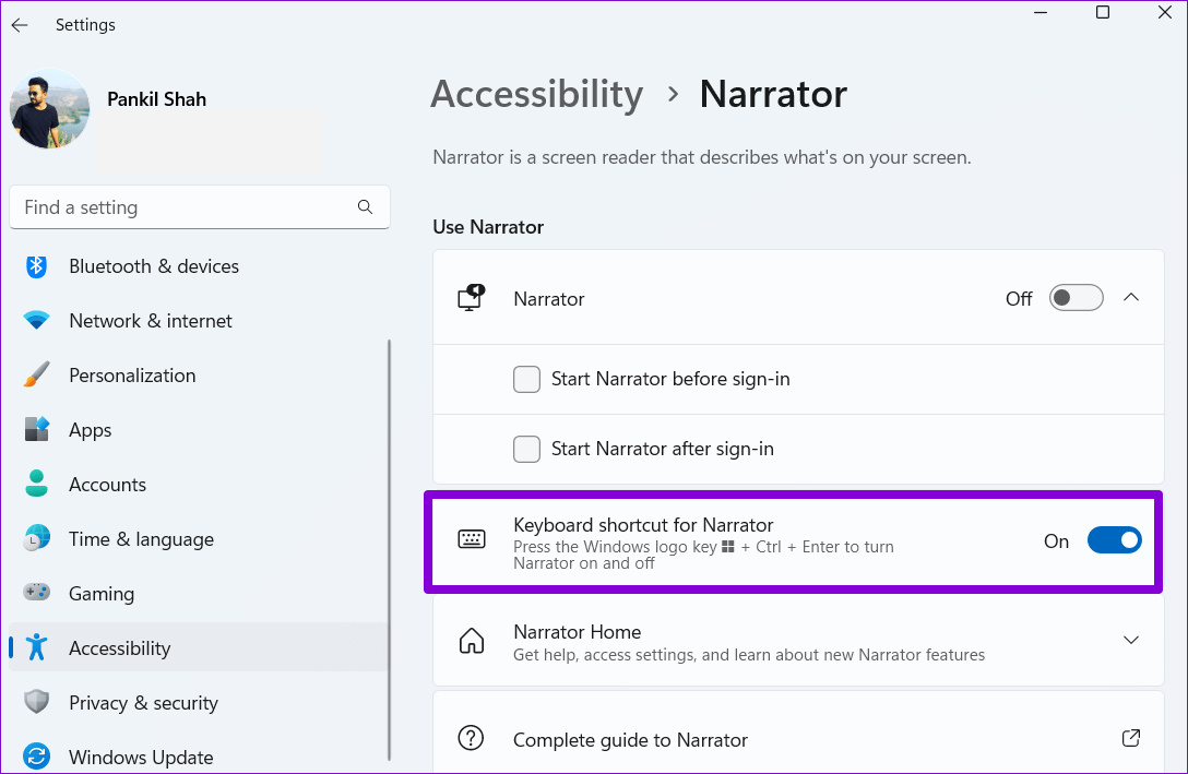 Narrator-Keyboard-Shortcut-on-Windows كيفية جعل Windows 11 يقرأ النص بصوت عالٍ باستخدام Narrator