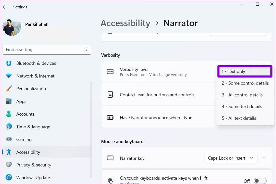 Narrator-Verbosity-Level-on-Windows-1084x724 كيفية جعل Windows 11 يقرأ النص بصوت عالٍ باستخدام Narrator