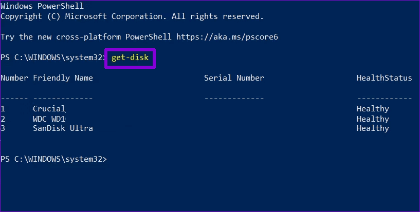PowerShell-1 تهيئة وفورمات القرص الثابت hdd و ssd على Windows 11