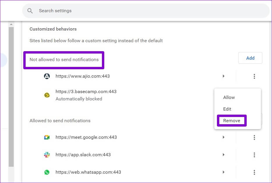 Remove-Sites-From-Notification-List-934x629 طرق إصلاح عدم عمل إشعارات Google Chrome على Windows 11