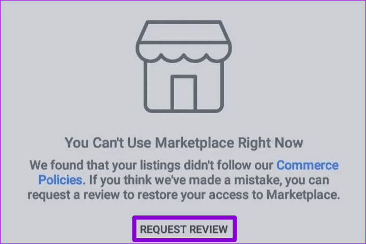Request-Review-for-Facbook-Marketplace-Ban أفضل 6 طرق حل مشكلة عدم ظهور Facebook Marketplace