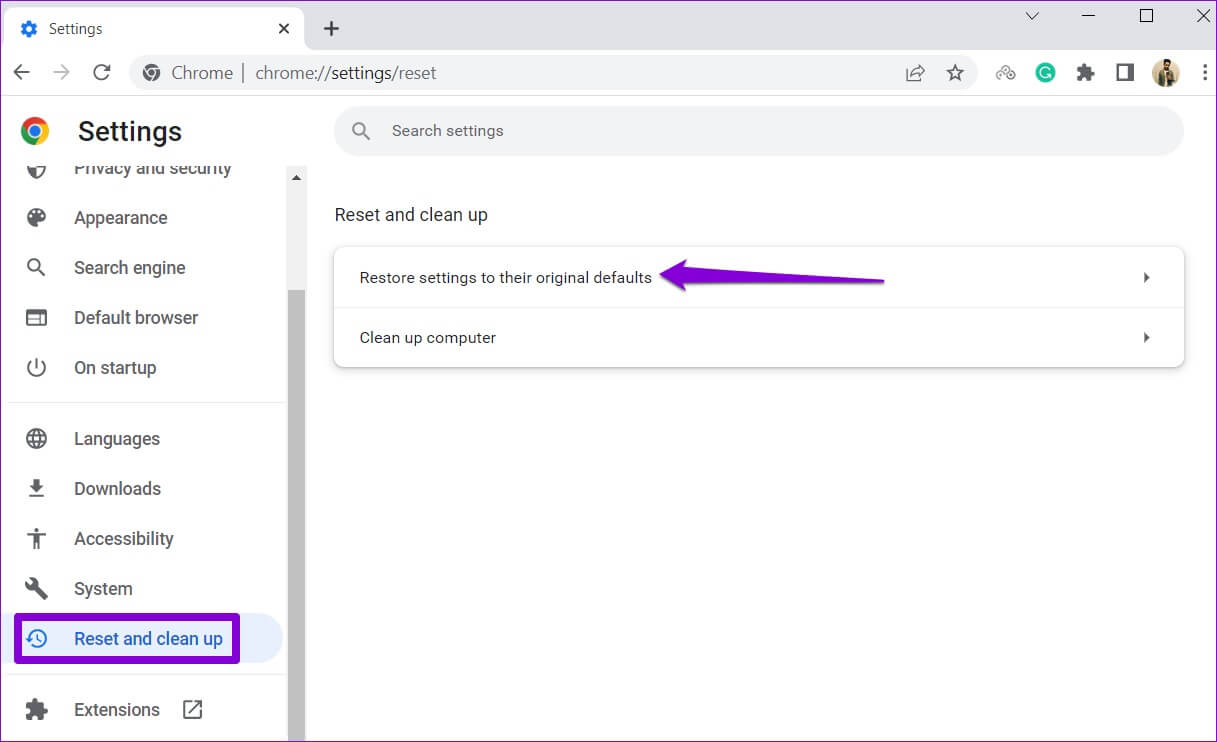 Reset-Chrome-1-1217x742 طرق إصلاح عدم عمل إشعارات Google Chrome على Windows 11