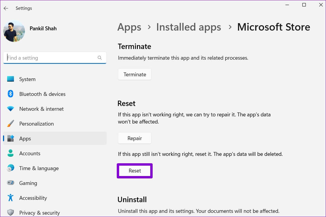 Reset-Microsoft-Store-2-1100x731 كيفية إصلاح التطبيقات الافتراضية المفقودة على Windows 11