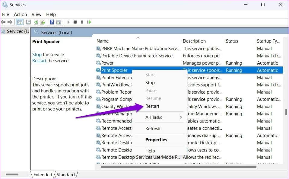 Restart-Print-Spooler-Service-958x593 أفضل 8 طرق لإصلاح مشاكل الطباعة في Microsoft Edge على Windows 11