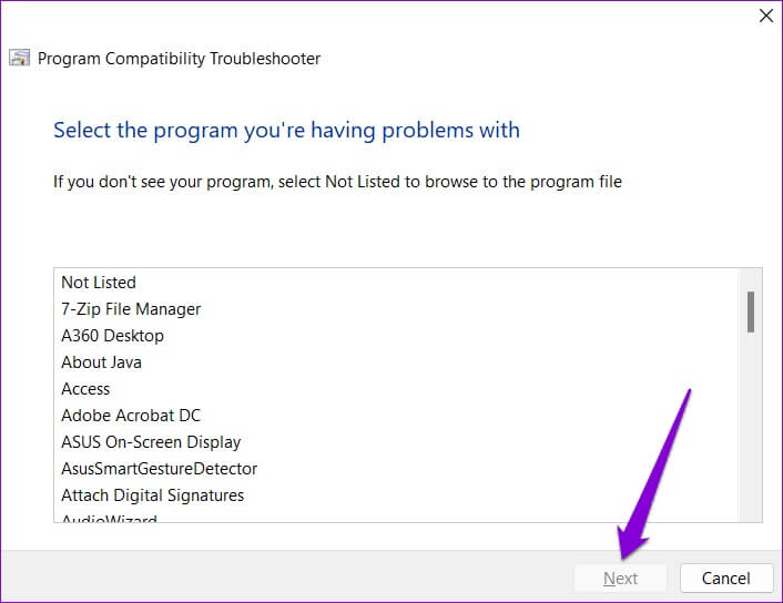 Select-App-in-Program-Compatibility-Troubleshooter-706x544 أفضل 3 طرق لجعل البرامج القديمة متوافقة على Windows 11