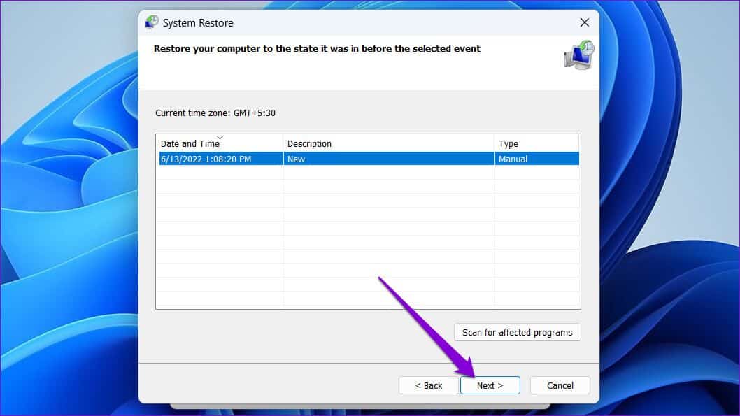 Select-Restore-Point-5-1058x595 أفضل 7 طرق لإصلاح عدم فتح مركز العمل على Windows 11