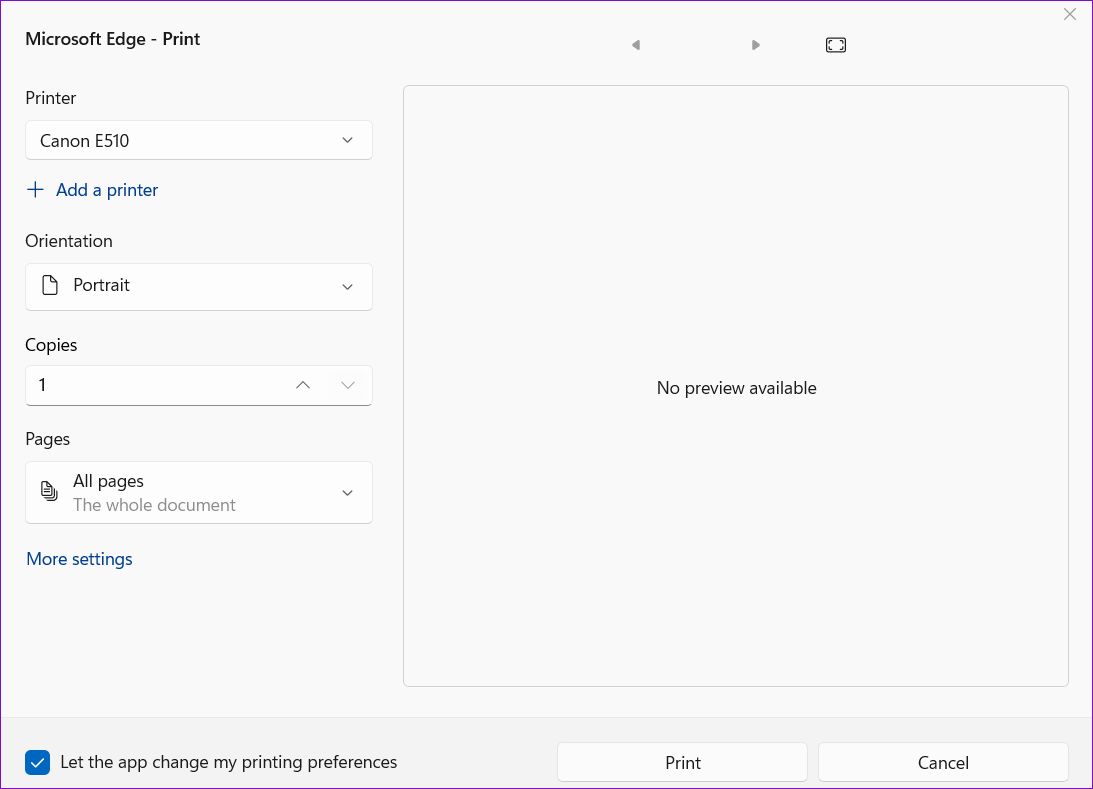 System-Print-Dialog أفضل 8 طرق لإصلاح مشاكل الطباعة في Microsoft Edge على Windows 11