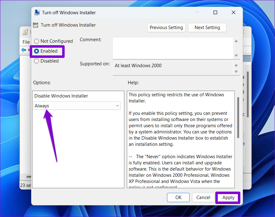 Turn-Off-Windows-Installer-on-Windows-1 أفضل 3 طرق لمنع المستخدمين من تثبيت برامج جديدة على Windows 11