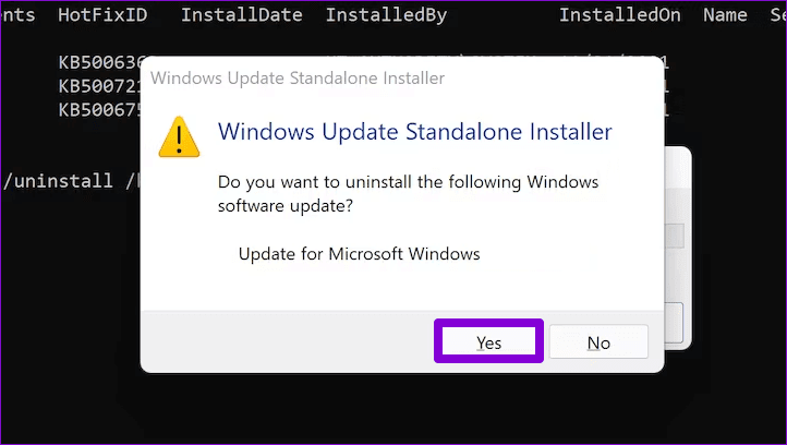 Uninstall-Update-Via-Command-Prompt أفضل 4 طرق لإزالة التحديثات على Windows 11