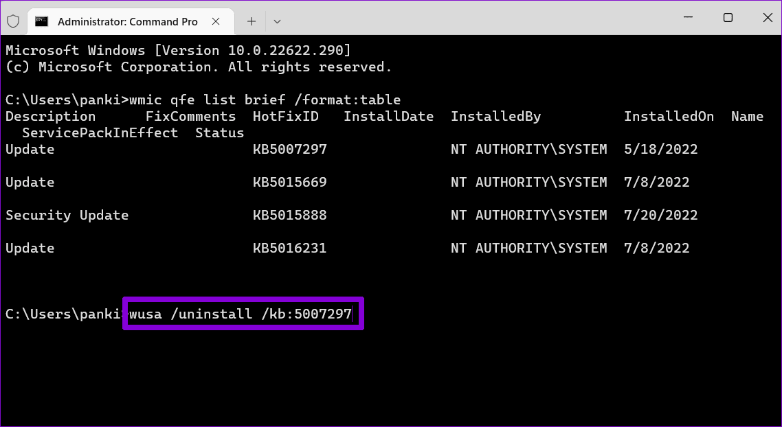 Uninstall-Windows-Update-Via-Command-Prompt-1 أفضل 4 طرق لإزالة التحديثات على Windows 11