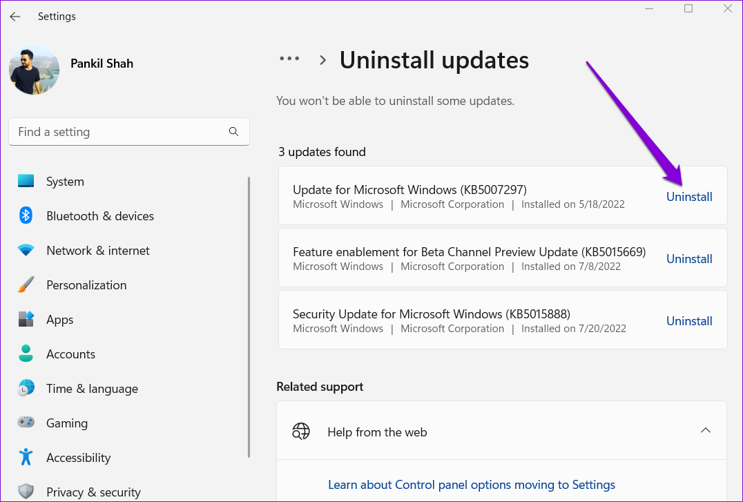 Uninstall-Windows-Update-Via-Settings-App أفضل 4 طرق لإزالة التحديثات على Windows 11