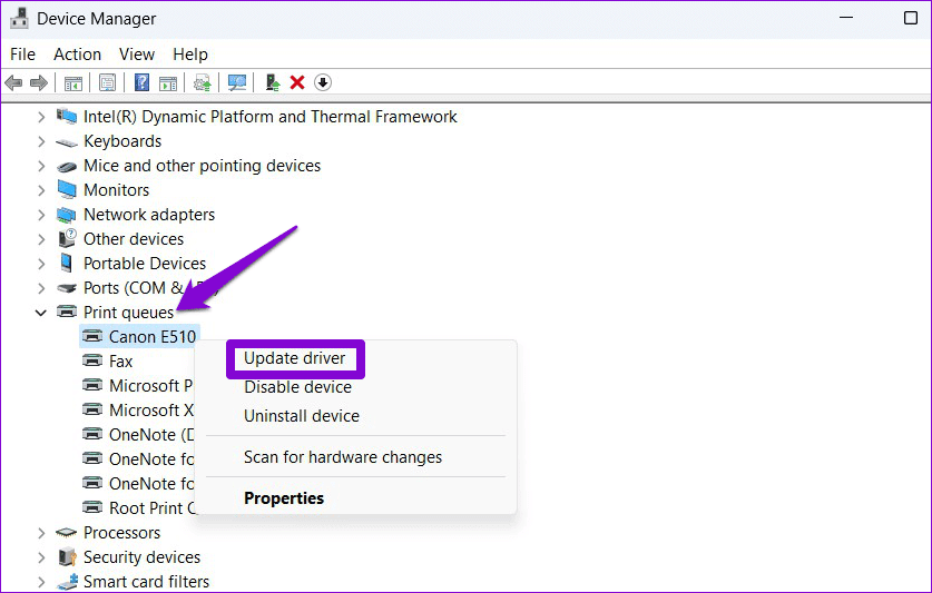 Update-Printer-Driver أفضل 8 طرق لإصلاح مشاكل الطباعة في Microsoft Edge على Windows 11