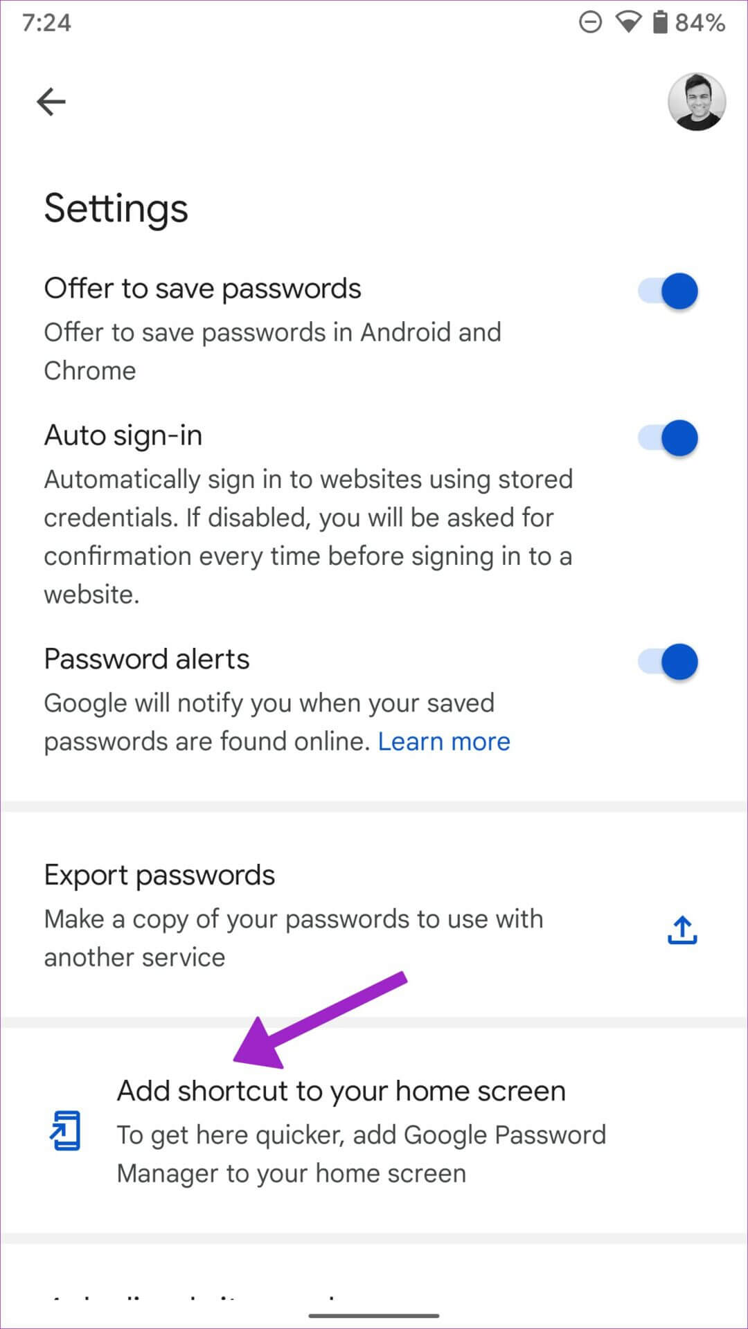 add-shortcut-1080x1920 كيفية إضافة كلمات مرور جديدة يدويًا إلى Google Password Manager