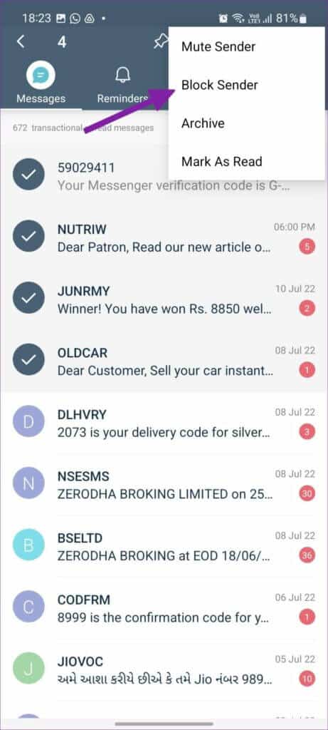 block-sender-from-sms-organizer-461x1024-1-461x1024 كيفية حظر الرسائل النصية من أرقام غير معروفة على iPhone و Android