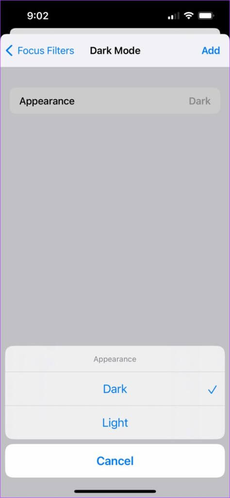 change-dark-mode-settings-for-focus-filter-iphone-474x1024-1-474x1024 كيفية استخدام فلاتر التركيز على iPhone