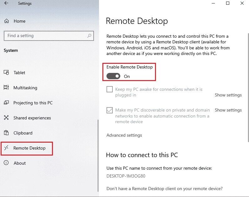 click-on-the-remote-desktop-tab-in-the-left-pane-o-795x627 إصلاح أخطاء برنامج الاتصال بسطح المكتب البعيد