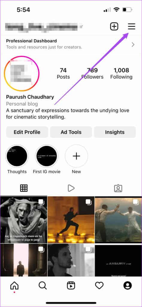 hamburger-menu-icon-instagram-profile-iphone-474x1024-1-474x1024 أفضل 7 إصلاحات لعدم عمل البحث عن الموسيقى في Instagram على iPhone