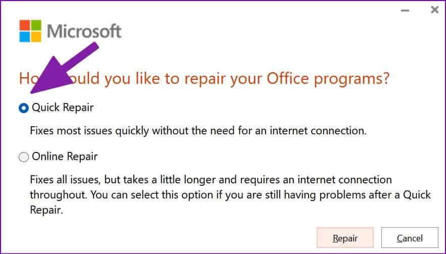 quick-repair-office-883x503 طرق حل مشكلة في انتظار التنزيل على Microsoft Word