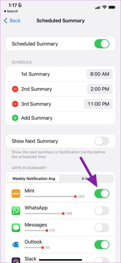remove-apps-from-scheduled-summary-828x1792-e1680279528944 ما سبب عدم ظهور الإشعارات و تأخرها في iPhone ؟