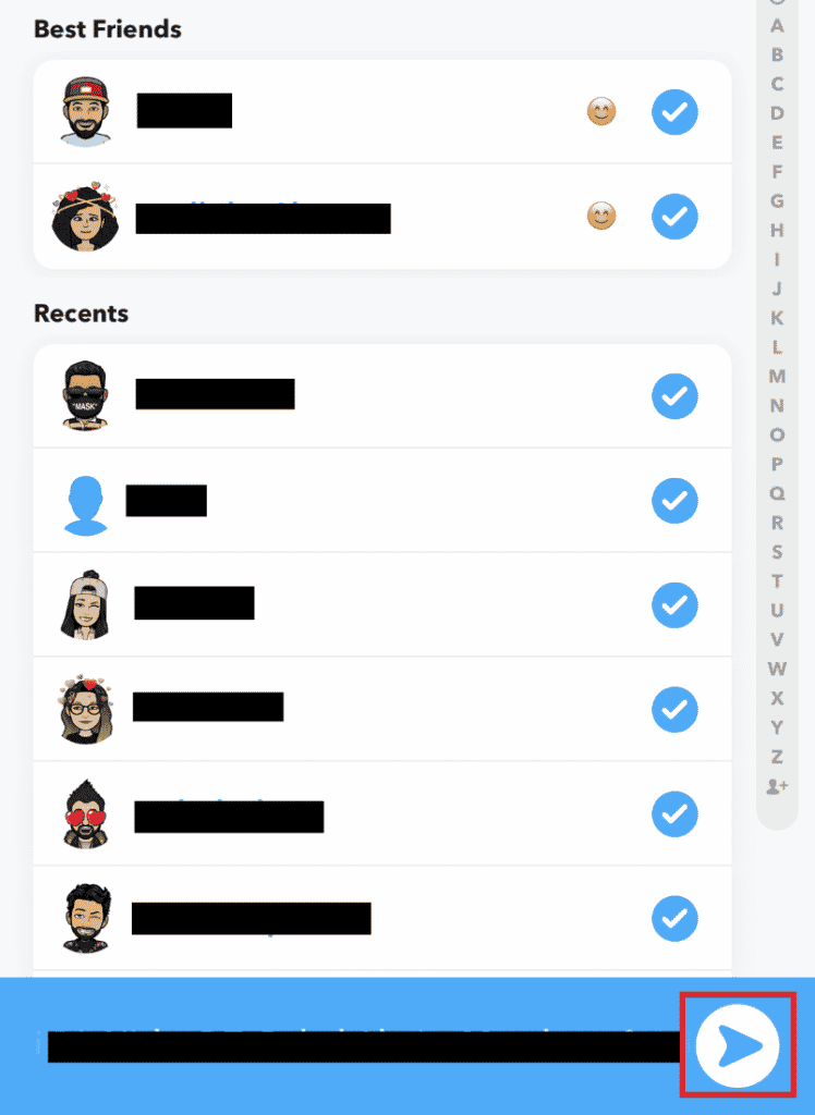 select-friends-and-tap-on-arrow-icon-748x1024-1 كيفية مسح نقاط Snapchat الخاصة بك
