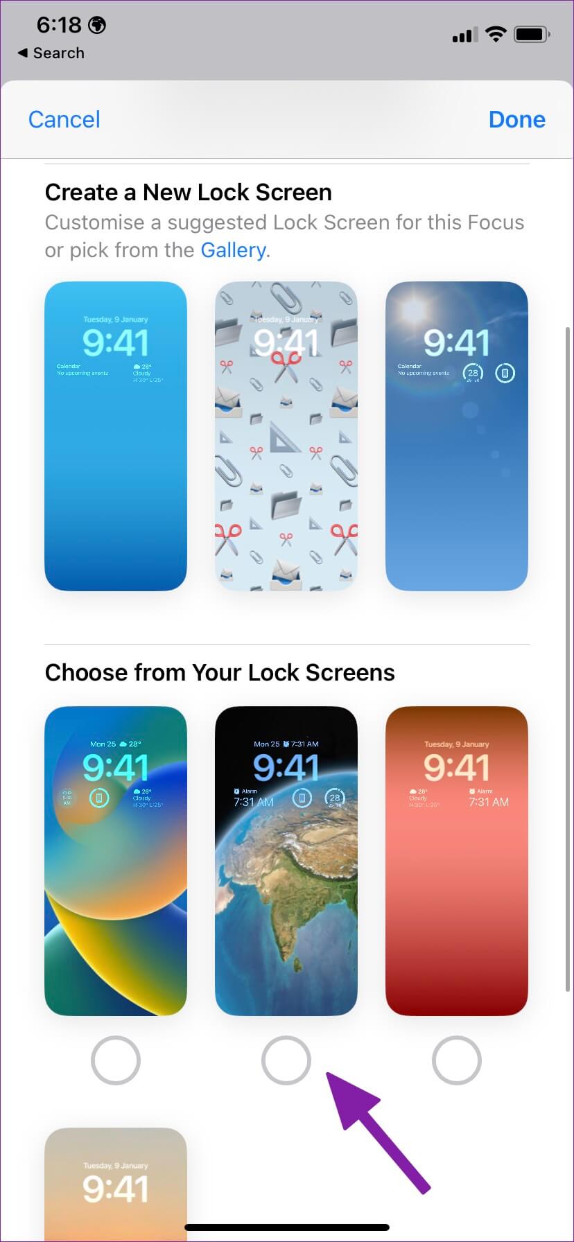 select-lock-screen-828x1792 كيف اغير شاشة القفل في iPhone تلقائيًا؟
