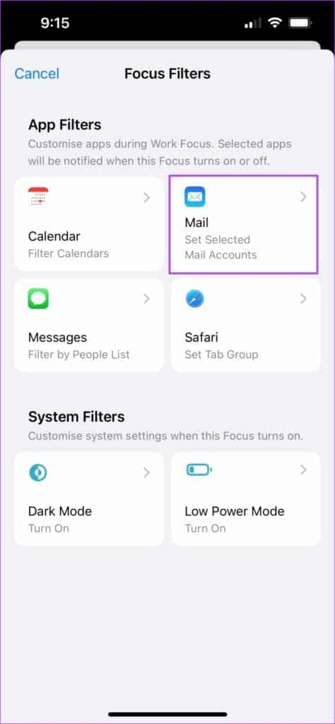 select-mail-app-focus-filter-settings-iphone-474x1024-1-474x1024 كيفية استخدام فلاتر التركيز على iPhone