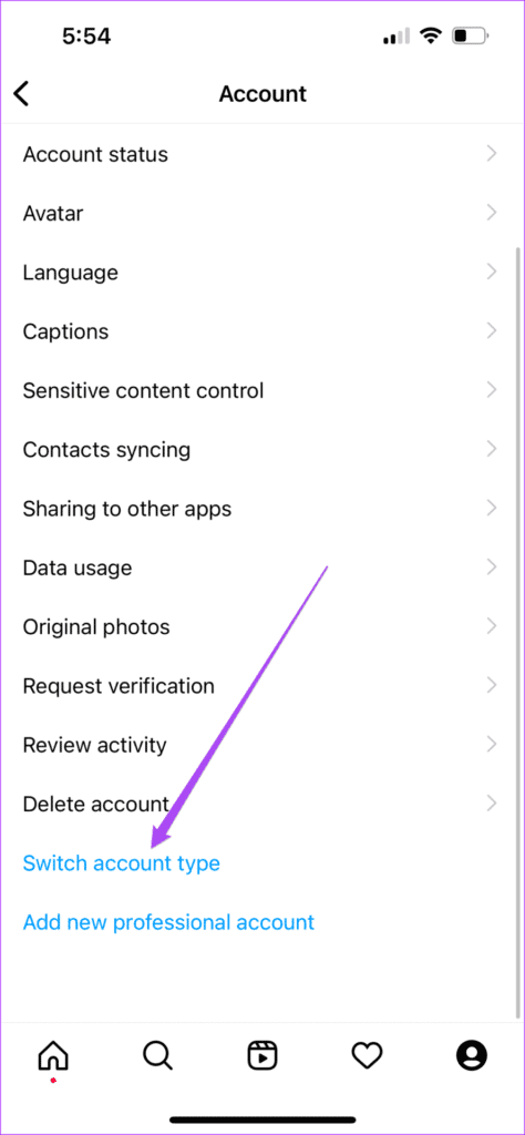 switch-account-type-account-settings-instagram-iphone-474x1024-1 أفضل 7 إصلاحات لعدم عمل البحث عن الموسيقى في Instagram على iPhone