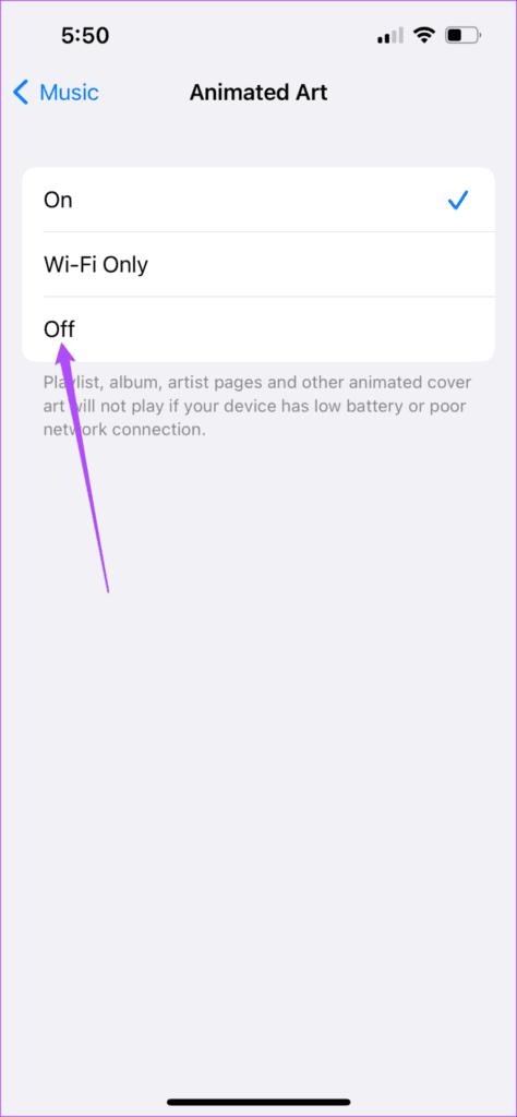 turn-off-animated-art-music-settings-iphone-474x1024-1 إصلاح كيفية التشغيل التلقائي للأغنية التالية لـ Apple Music على الايفون