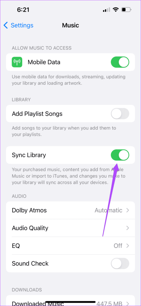 turn-off-sync-library-music-iphone-474x1024-1 إصلاح كيفية التشغيل التلقائي للأغنية التالية لـ Apple Music على الايفون