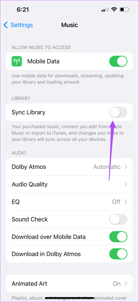 turn-on-sync-library-in-iphone-music-settings-474x1024-1 إصلاح كيفية التشغيل التلقائي للأغنية التالية لـ Apple Music على الايفون