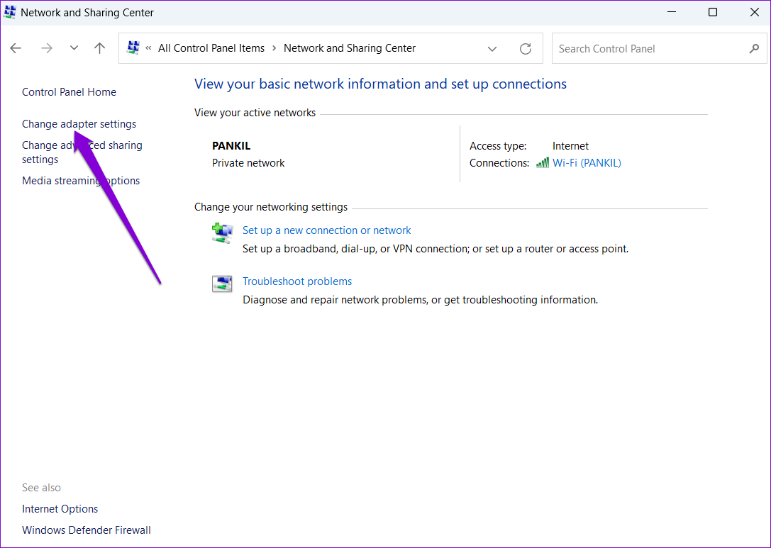 Change-Adapter-Settings-1 أفضل 6 طرق لإصلاح خطأ لا يمكنها العثور على برنامج تشغيل محول الشبكة على Windows