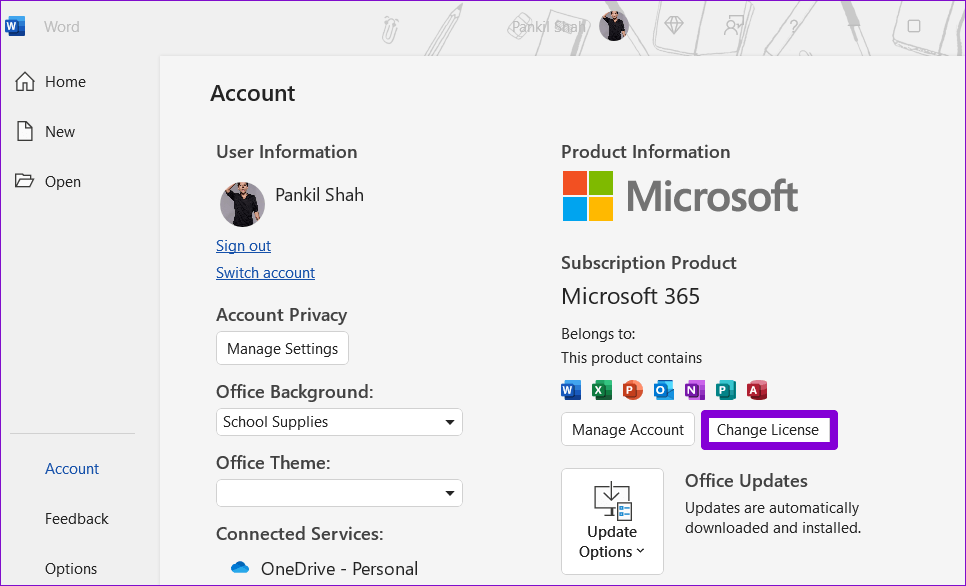 Change-Office-License أفضل 5 إصلاحات لمشكلة أخطاء التنشيط و"منتج غير مرخص" على Windows 11