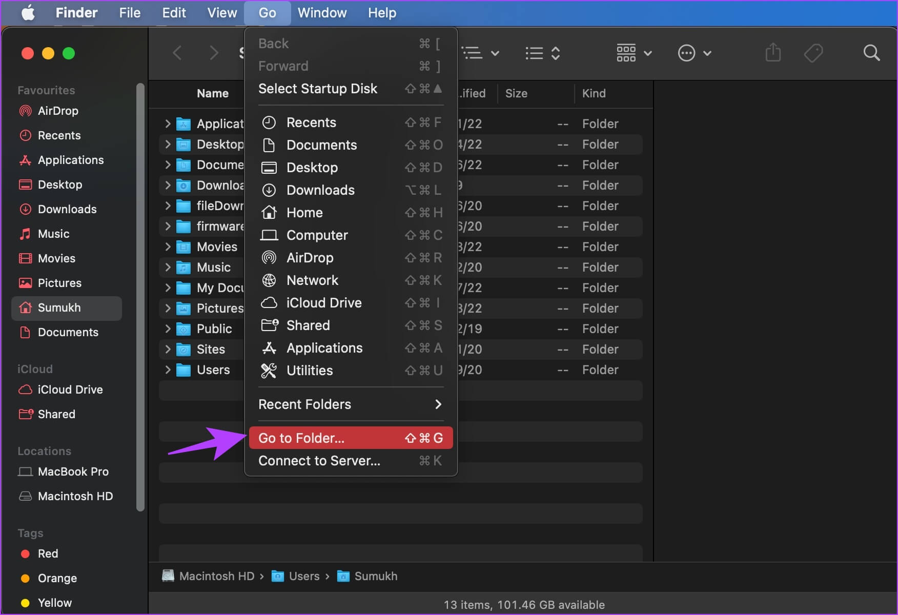 Click-on-Go-To-Folder-Mac-1752x1200 لماذا يشغل Spotify مساحة تخزين كبيرة وكيفية إصلاح ذلك