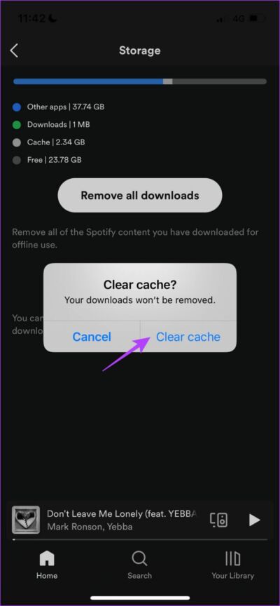 Confirm-Clear-Cache-iOS-4-889x1920-e1661799916108 لماذا يشغل Spotify مساحة تخزين كبيرة وكيفية إصلاح ذلك
