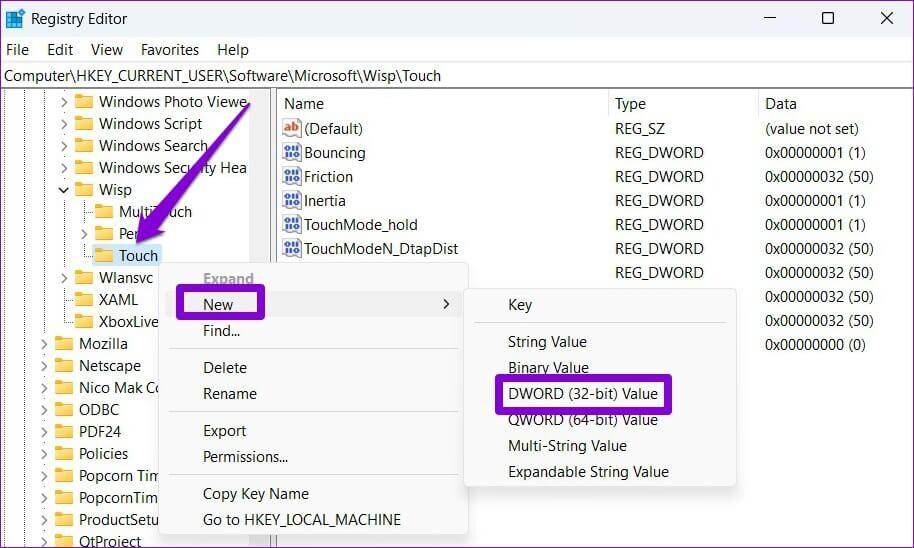 Create-DWORD-in-Registry-3-914x548 أفضل 3 طرق لتعطيل شاشة اللمس في Windows 11